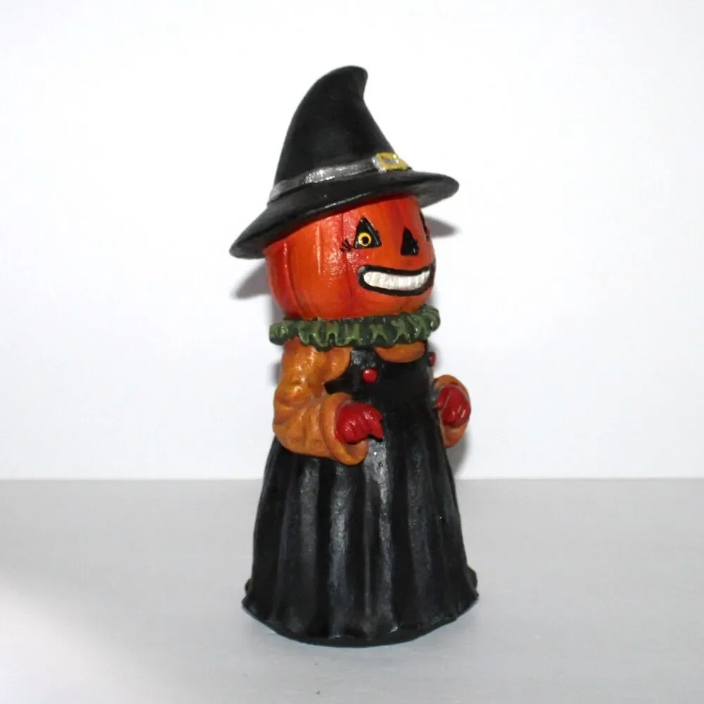 Halloween Figure Pumpkin man black dress witch hat creepy